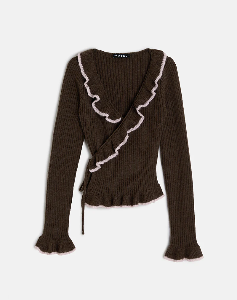 Christella Top in Dark Chocolate with Pink