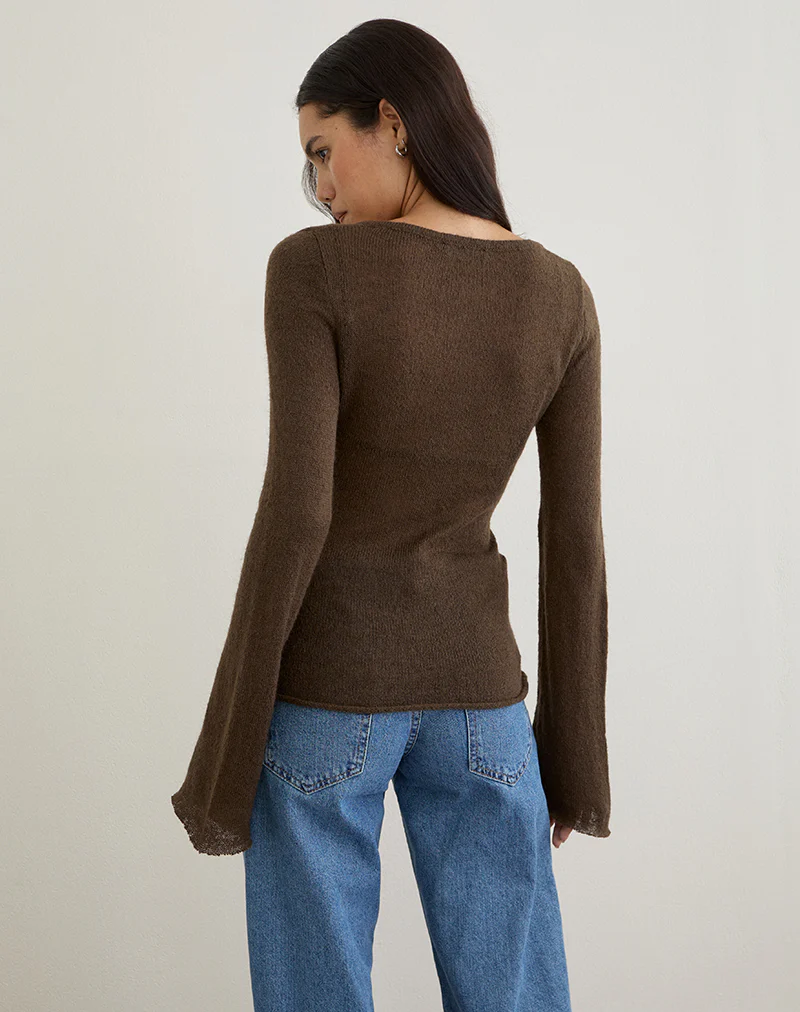 Ashla Top in Sheer Knit Dark Chocolate