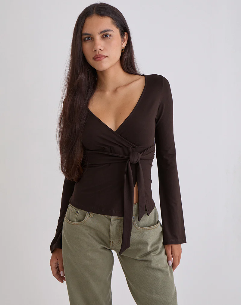 Lamae Wrap Top in Bitter Chocolate