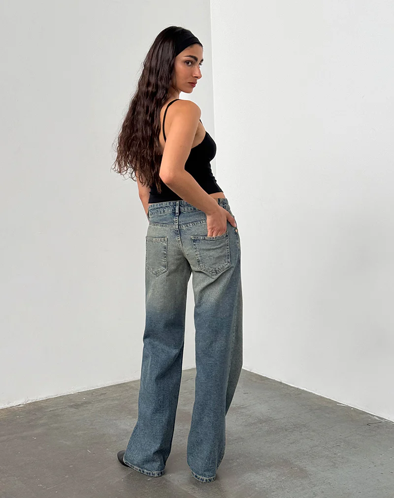Low Rise Parallel Jeans in Extreme Blue Green
