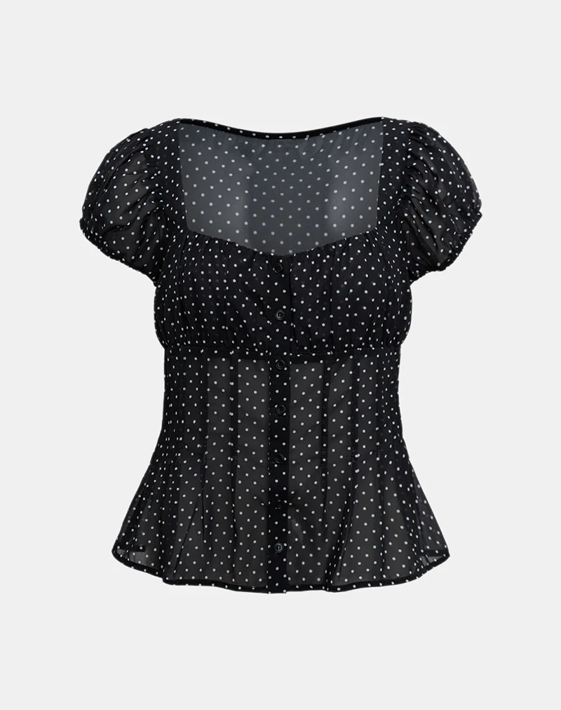 Rolina Blouse in Chiffon Mini Polka Black
