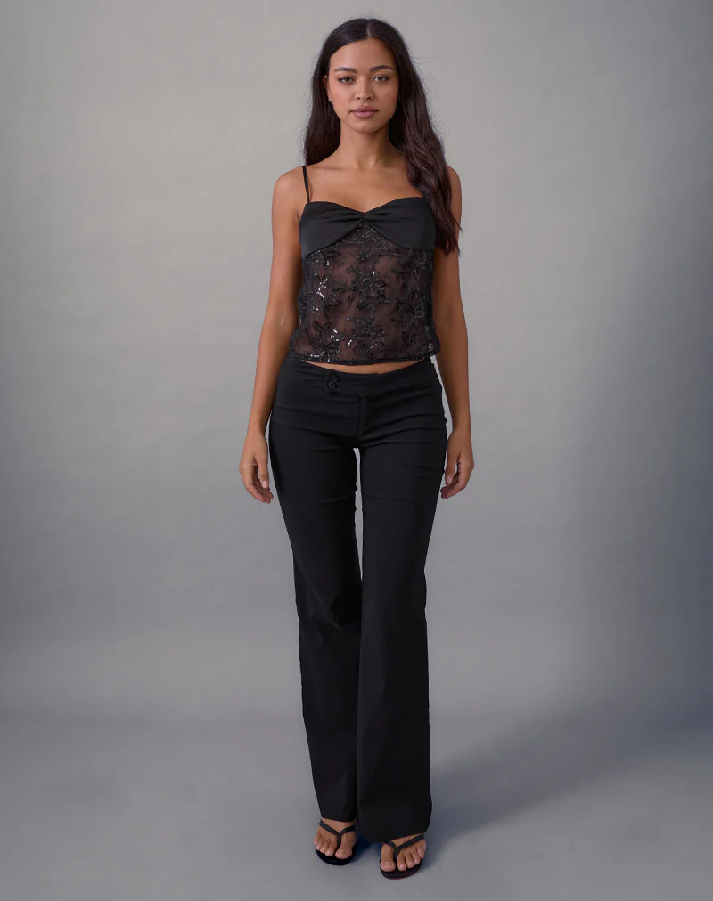 Rikasu Top in Floral Chiffon Sequin Black