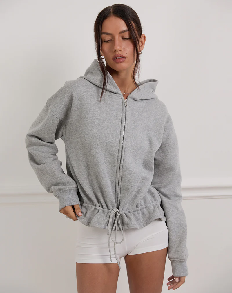 Kit Cinched Waist Hoodie in Grey Marl