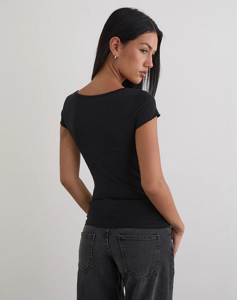 Saiba Cap Sleeve Top in Cupro Black