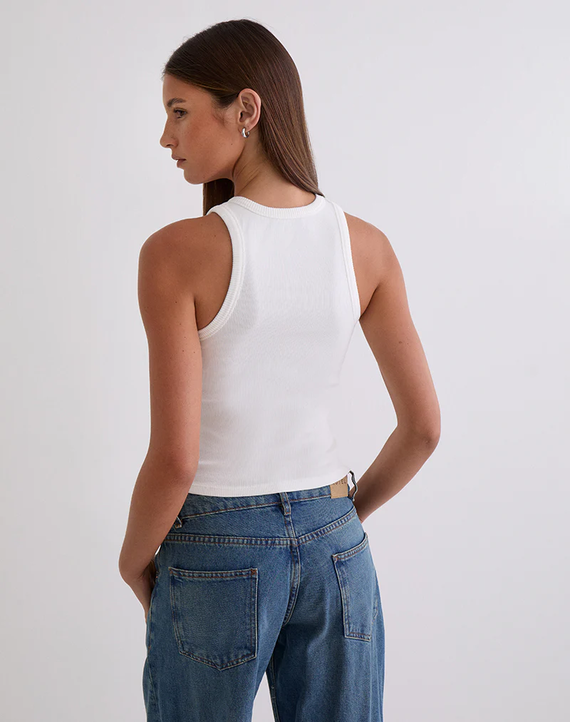 Cariter Racer Vest Top in Ribbed Off White