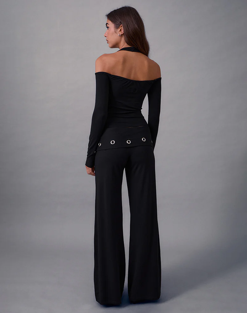 Travis Foldover Trouser in Black with Eyelets