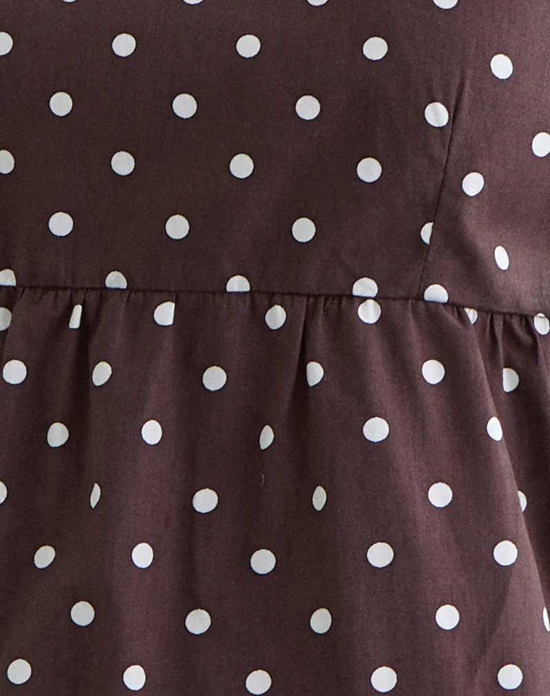 Palsi Tie Side Top in Brown with Medium Polka White