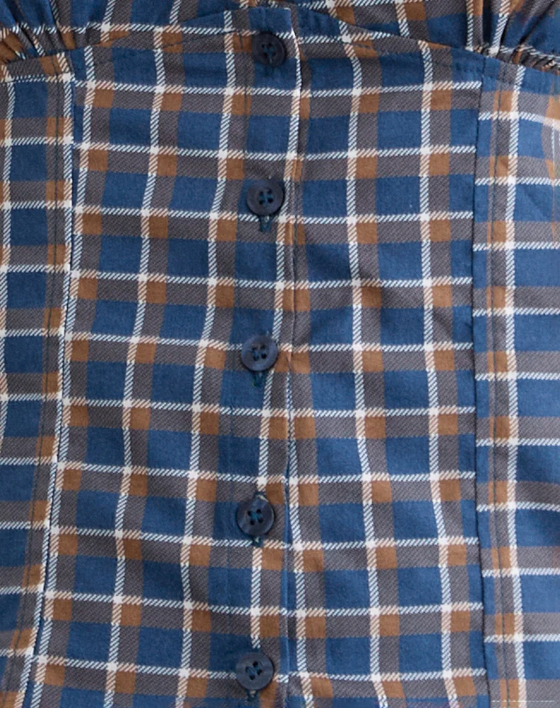 Isamu Top in Medium Tartan Blue