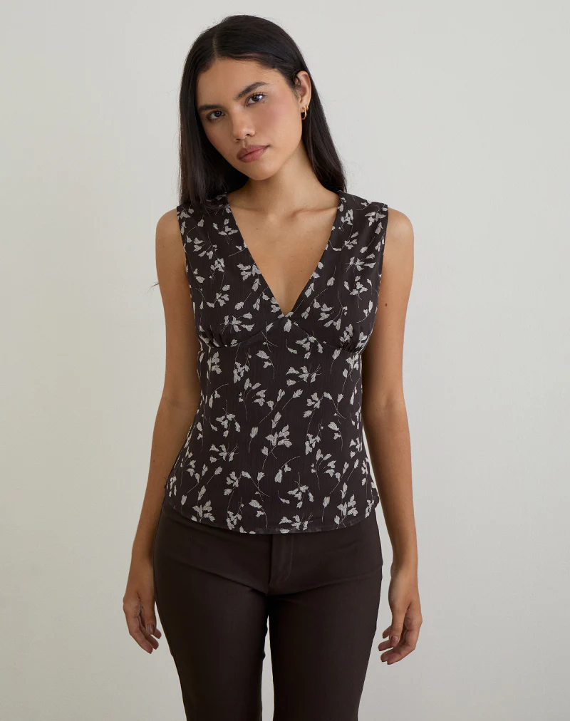 Asali Top in Flower Chiffon Brown