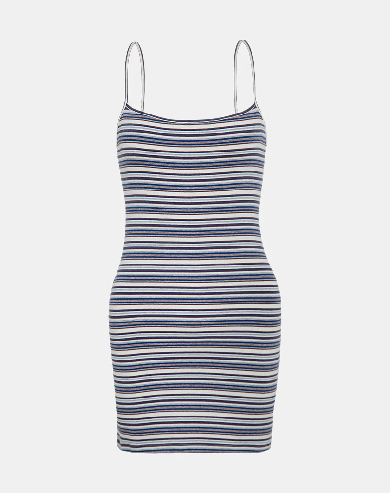 Anzhelina Strappy Mini Dress in Multi Blue Stripe