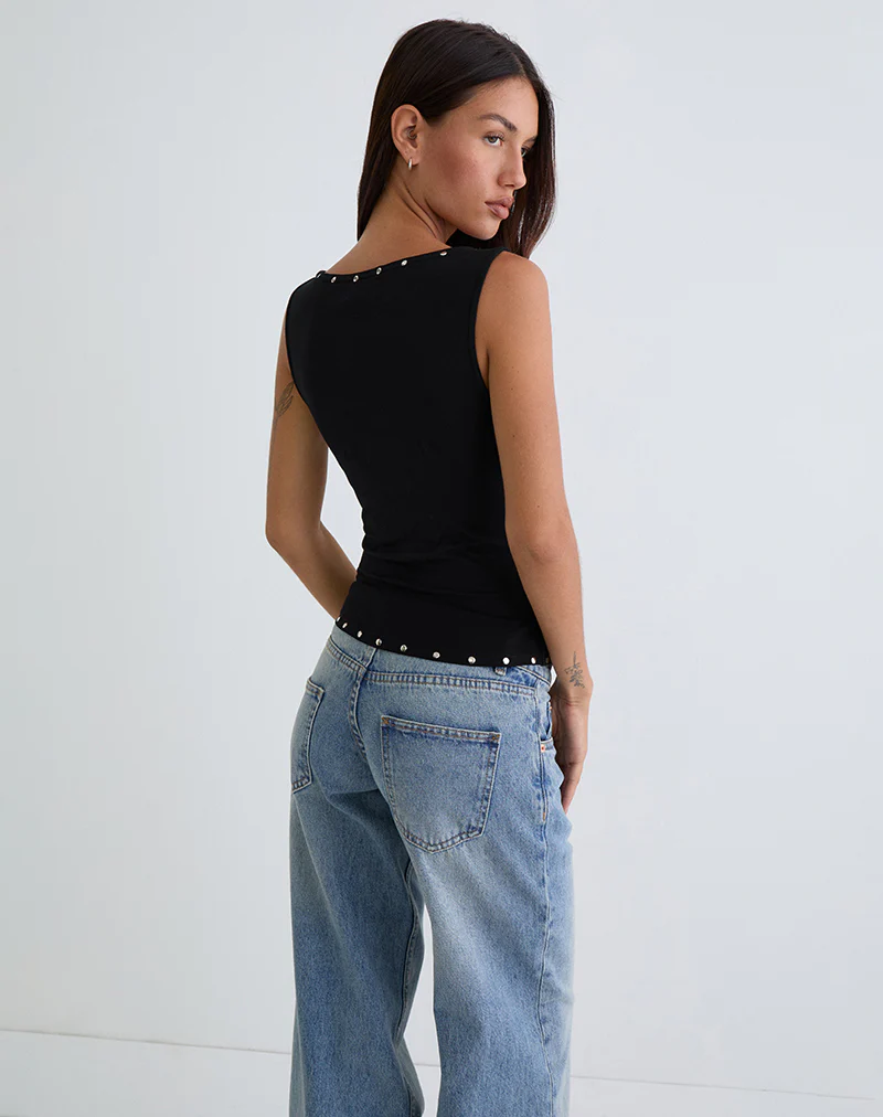 Slater Studded Top in Rayon Jersey Black