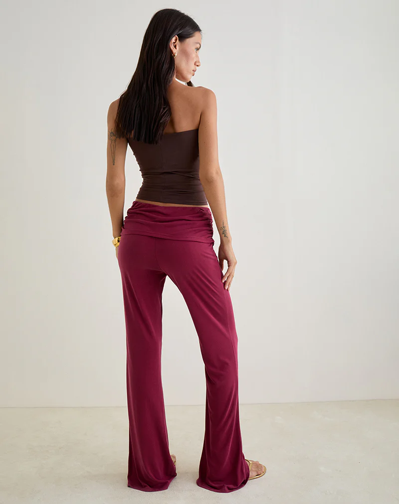 Jacita Low Rise Trousers in Cupro Burgundy