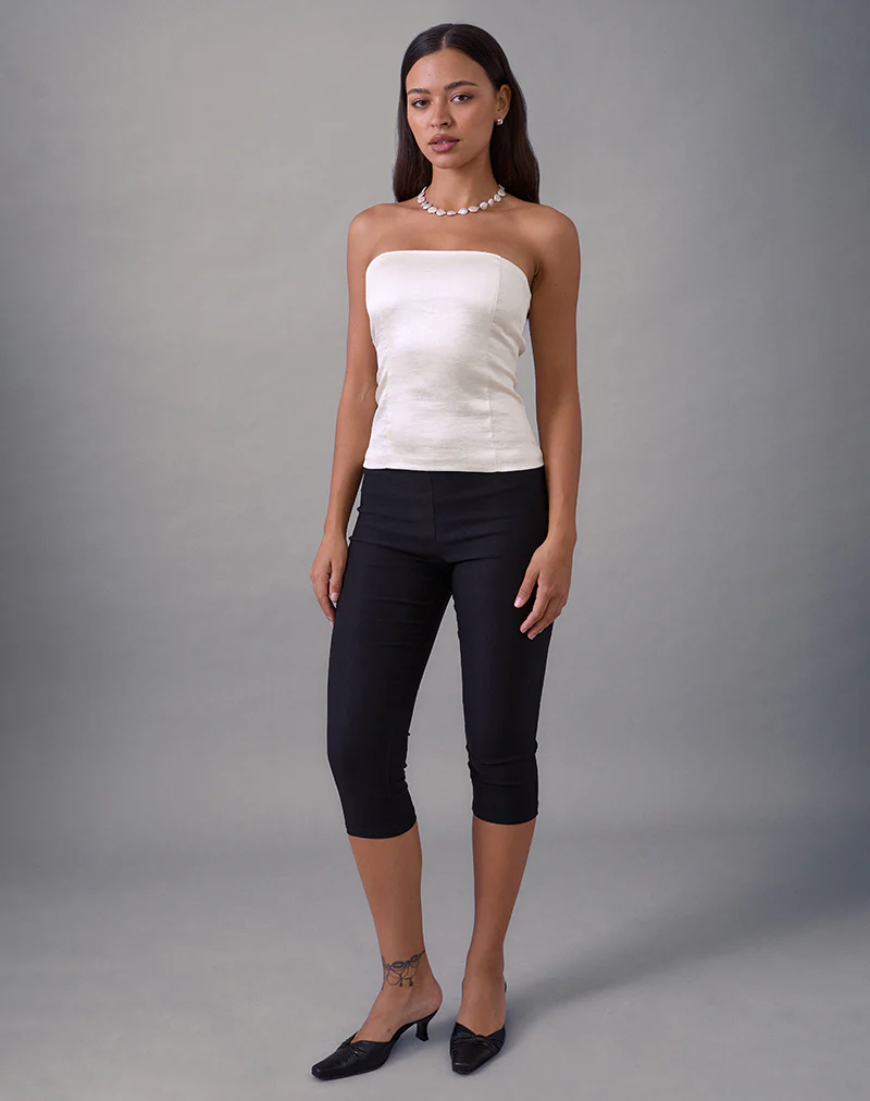 Ayaka Lace Up Corset Top in Satin Jacquard Ivory