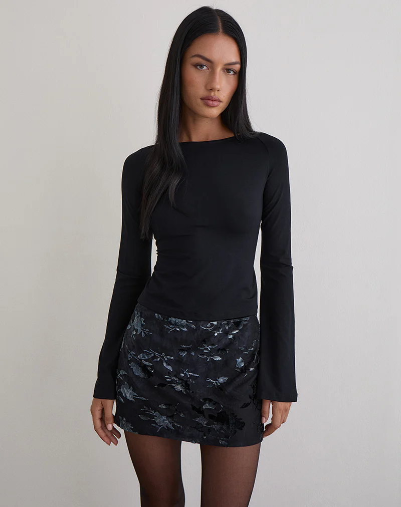Muzan Long Sleeve Top in Jersey Black