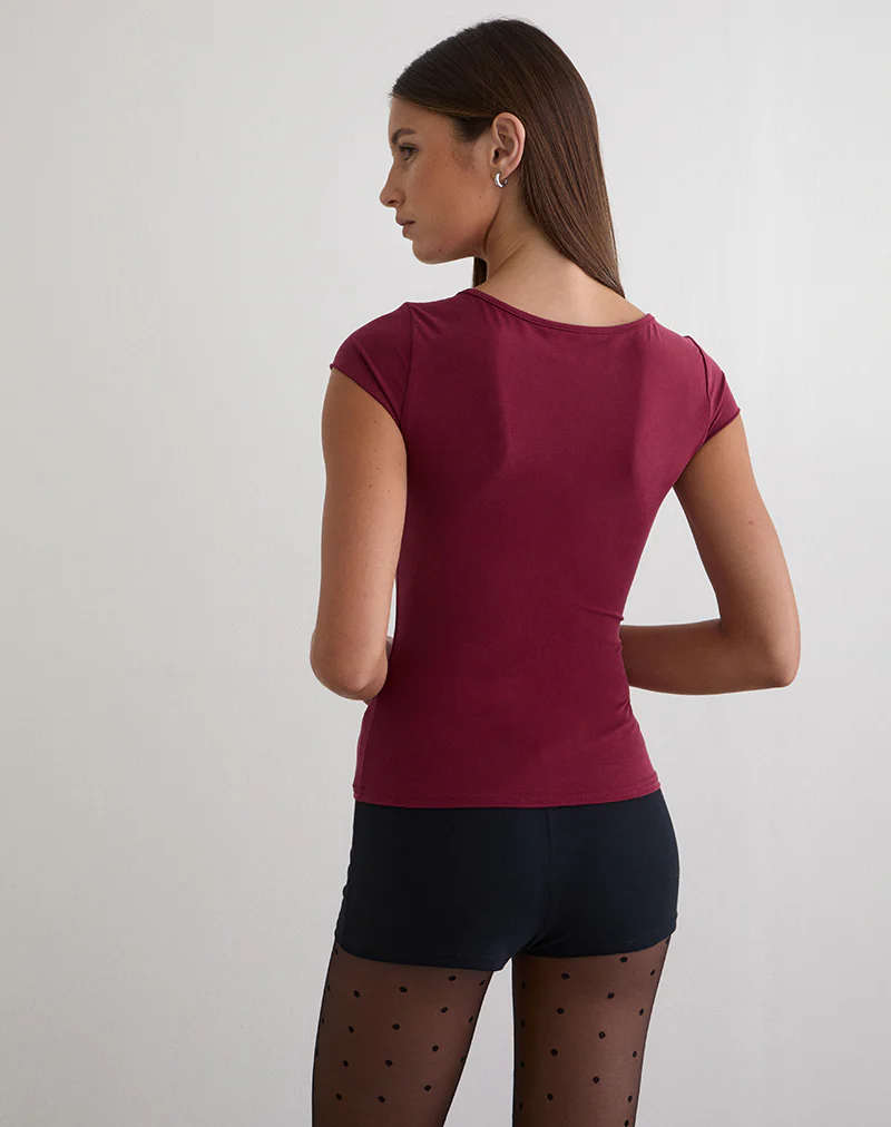 Saiba Cap Sleeve Top in Cupro Dark Red