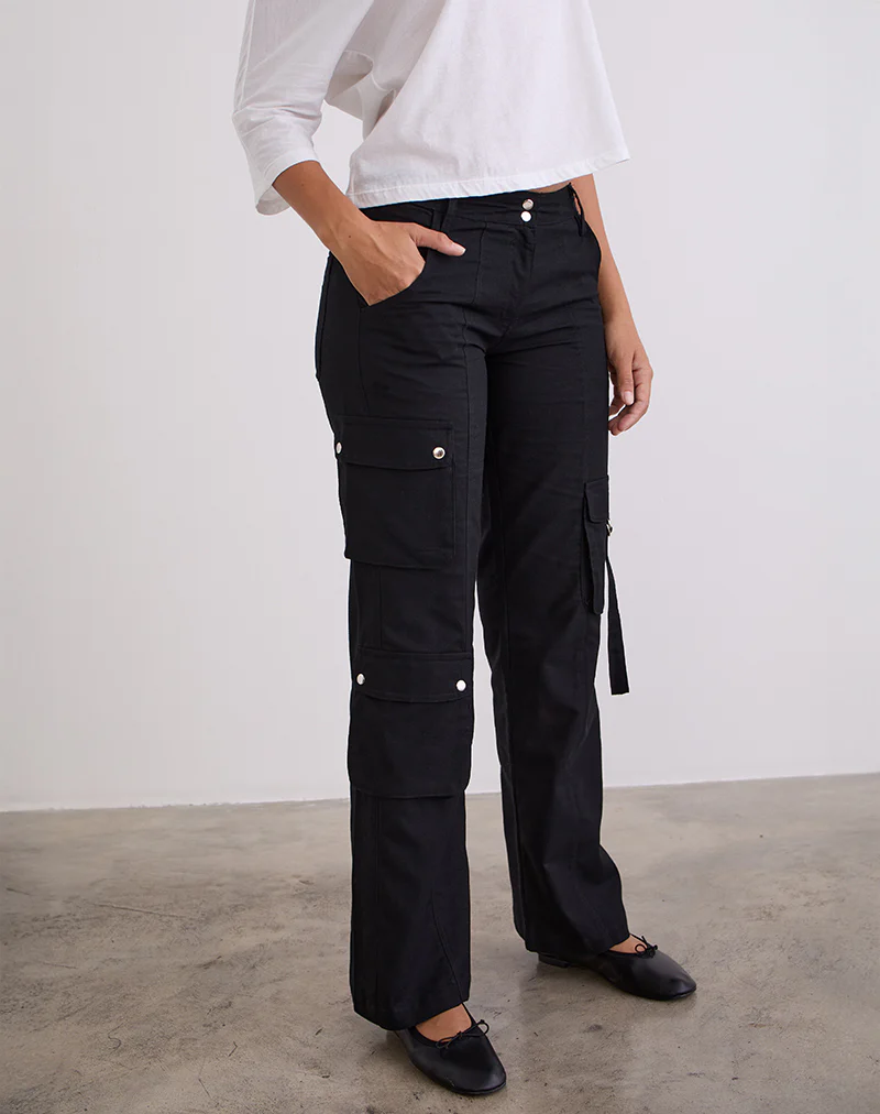 Hojo Linen Cargo Pants in Black