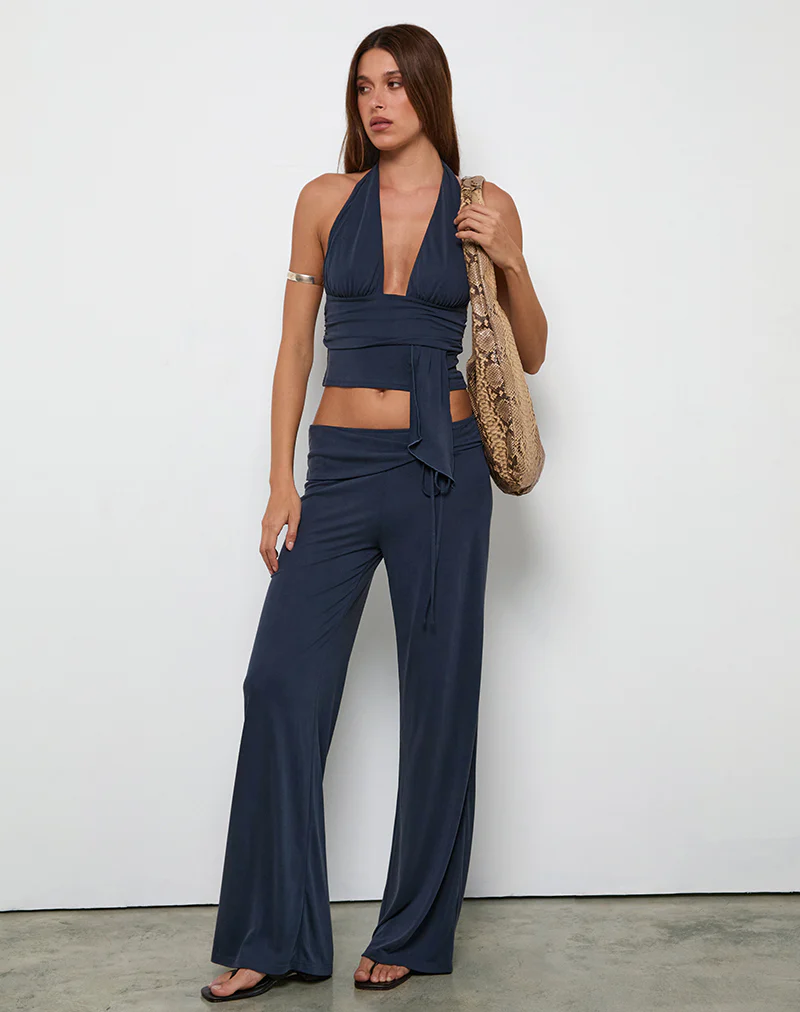 Donata Trouser in Ocean Storm with Belt