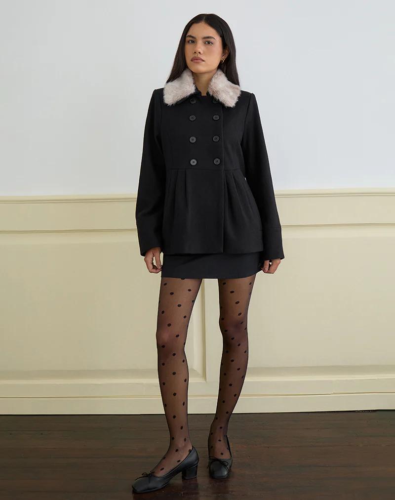 Arsil Double Breasted Coat in Black Wool