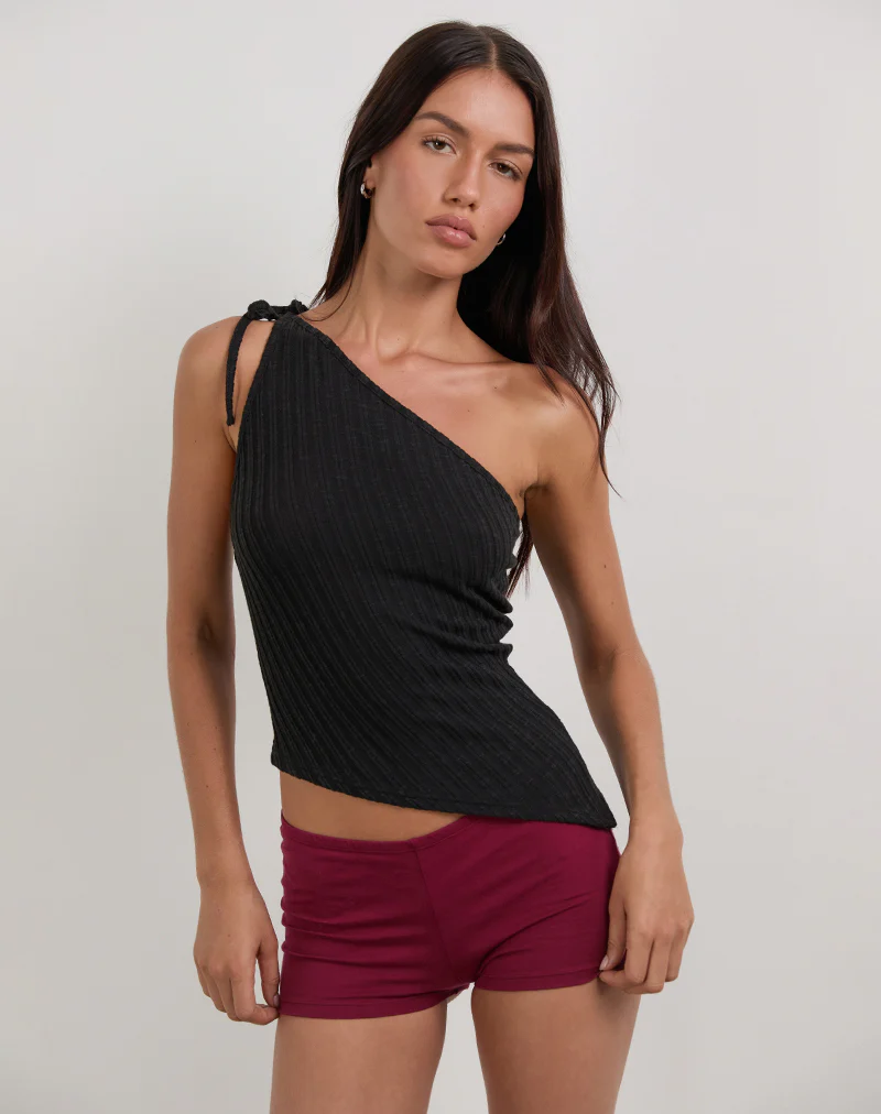 Rusana Top in Sheer Diagonal Knit Black
