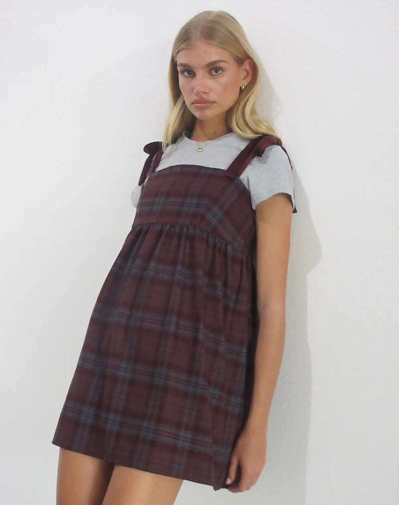 Mikayla Mini Dress in Burgundy and Blue Check