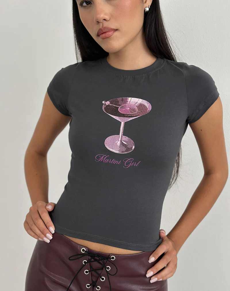 Sutin Tee in Beluga Grey with Martini Girl Graphic