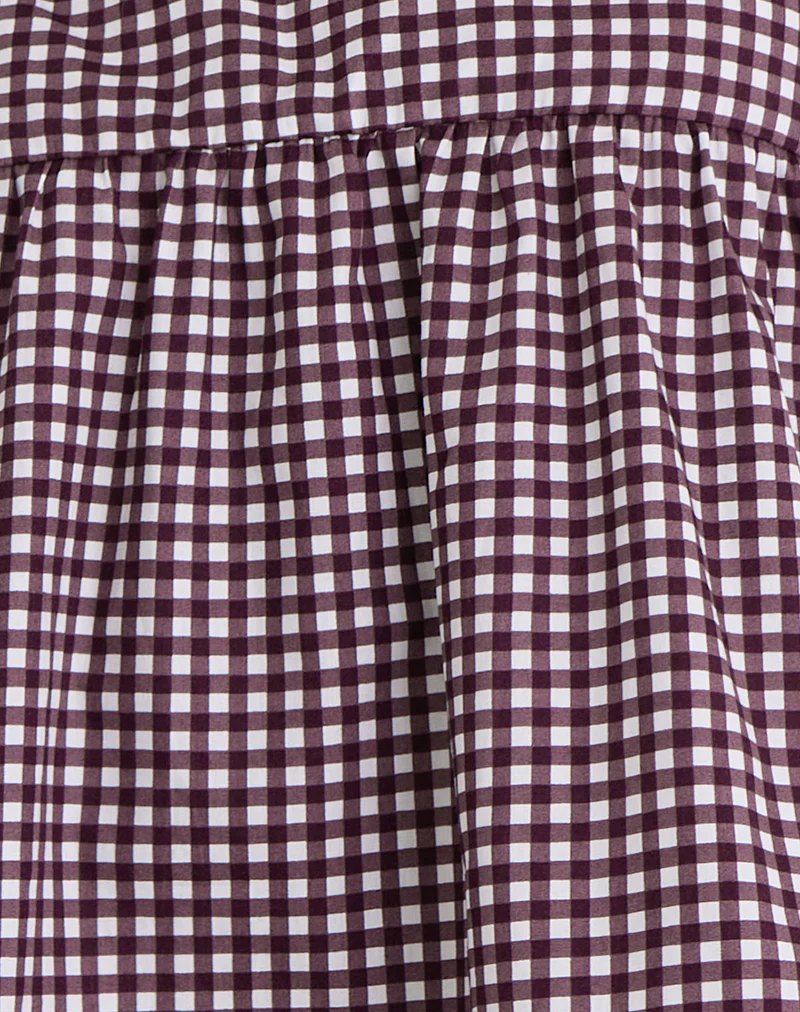 Axoni Square Neck Blouse in Mini Gingham Wine
