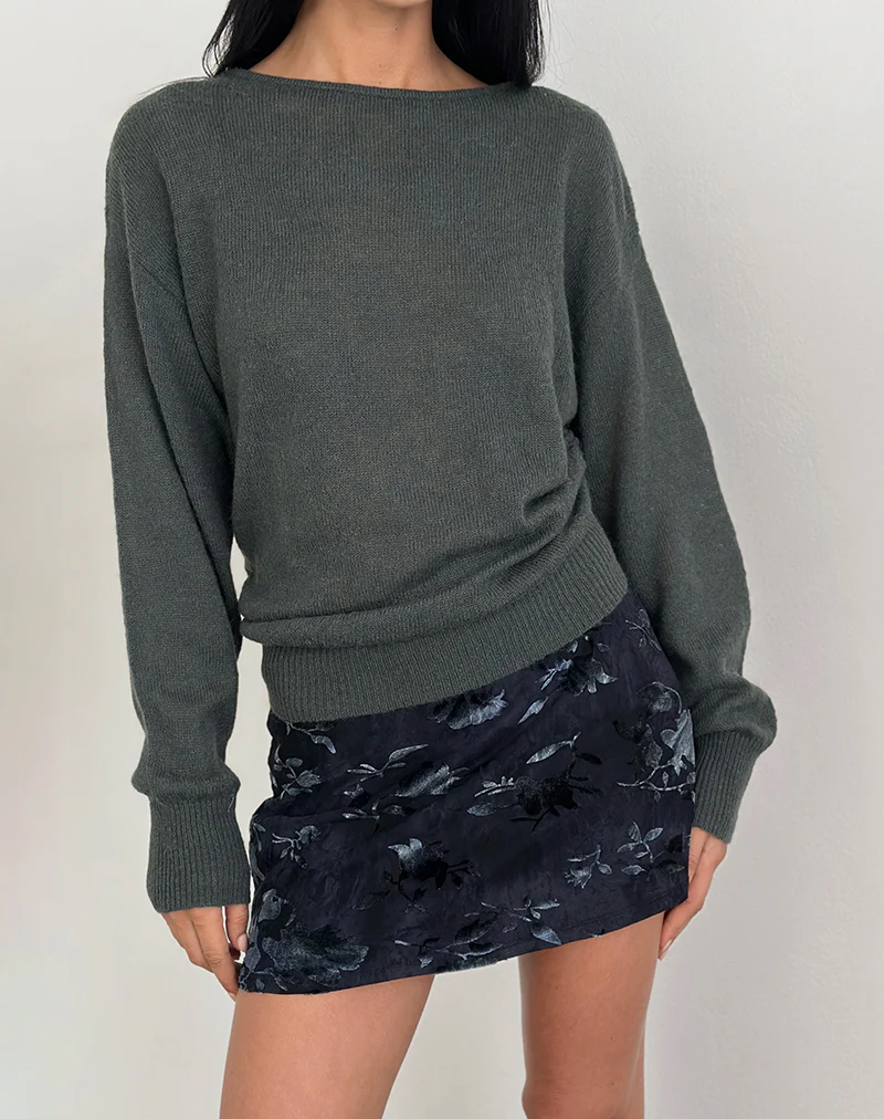 Grisha Long Sleeve Knit Top in Grey Smokey Green
