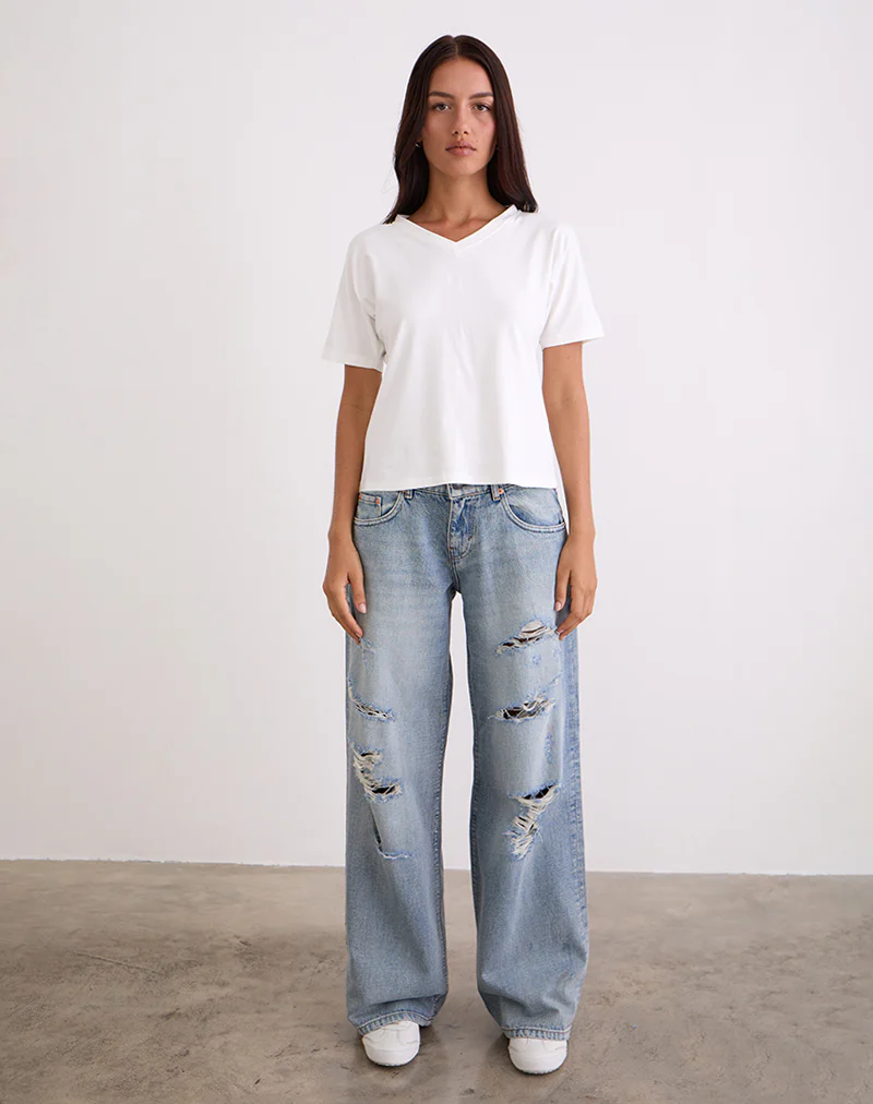 Low Rise Roomy Jeans in Extreme Rip Vintage Blue