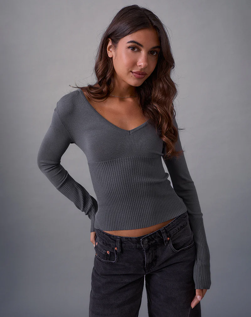 Darya Long Sleeve Knit Top in Slate Grey
