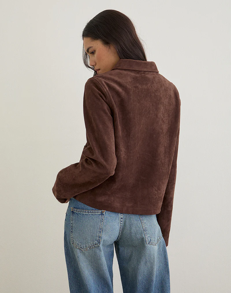Quincy Faux Suede Cropped Jacket in Brown