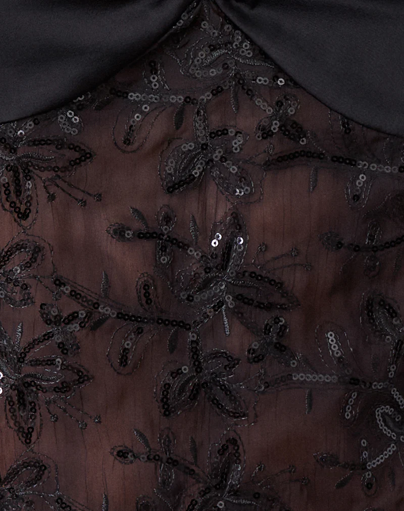 Rikasu Top in Floral Chiffon Sequin Black