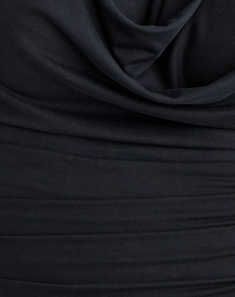 Nyra High Neck Top in Cupro Black