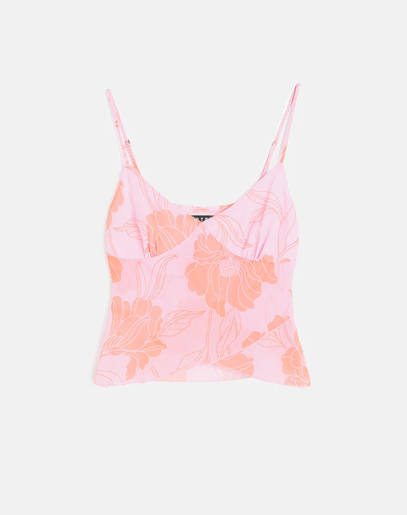 Sorira Flare Top in Floral Pink and Orange