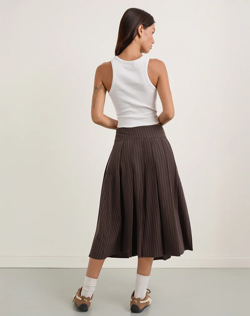 Tisrah Skirt in Dark Brown Pinstripe