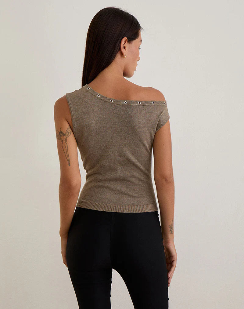 Sojin Top in Lurex Gold with Eyelets