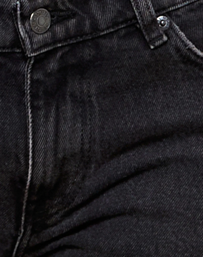 Rigid Low Rise Flare Jeans in Washed Black Grey