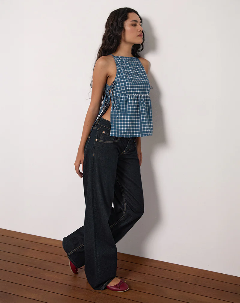 Palsi Tie Side Top in Navy Tartan