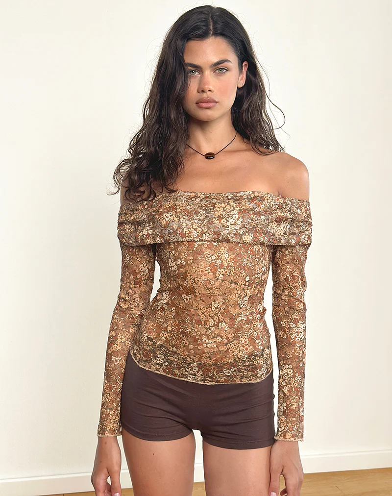 Nanila Top in Cluster Floral Brown