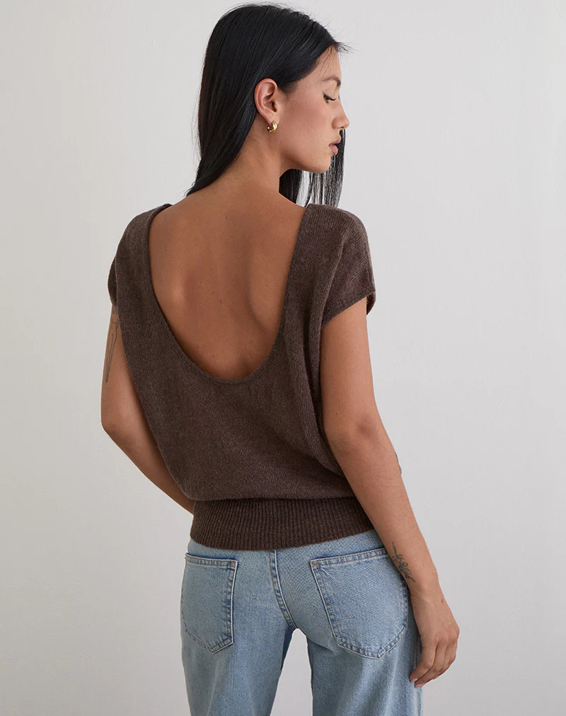 Sinda Scoopback Top in Knit Dark Chocolate