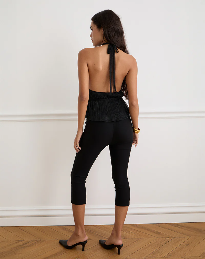 Brienne Top in Chiffon Plisse Black with Lining