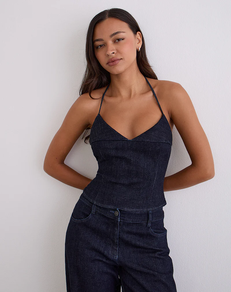 Caira Chambray Halter Top in Indigo