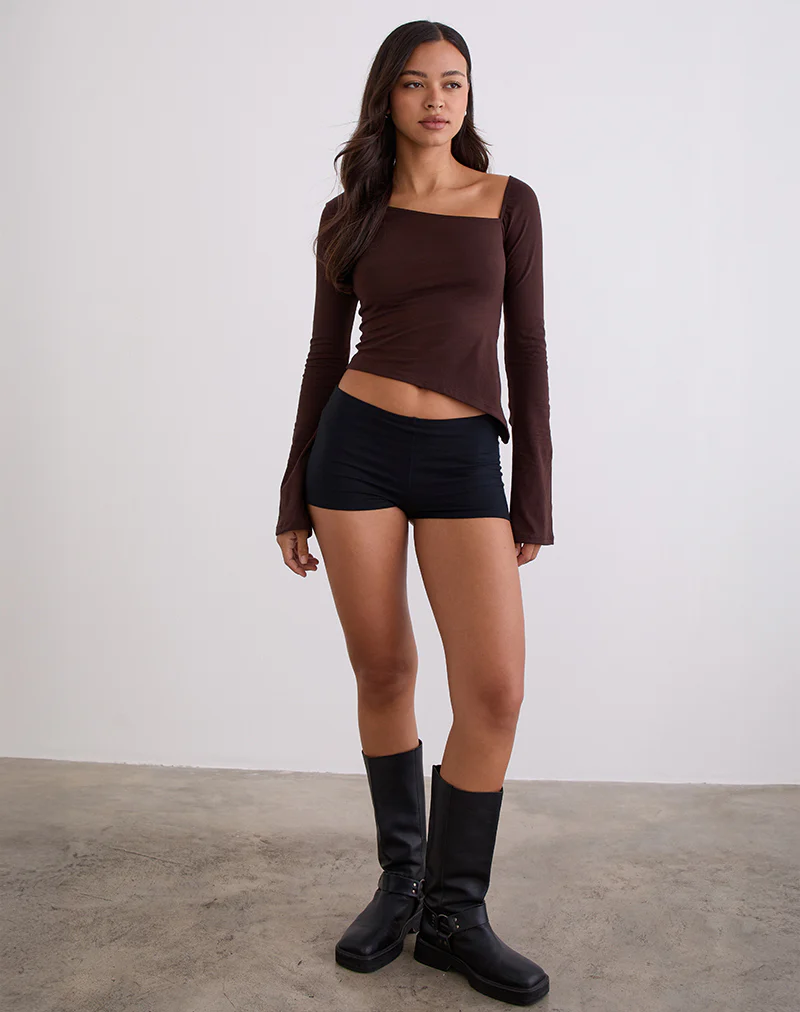 Dalene Asymmetric Long Sleeve Top in Bitter Chocolate