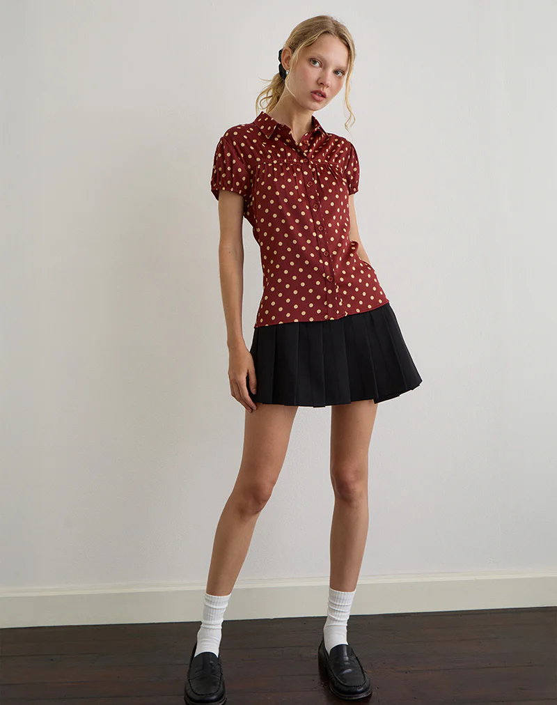 Ulsan Fitted Shirt in Burnt Red with Polka Print