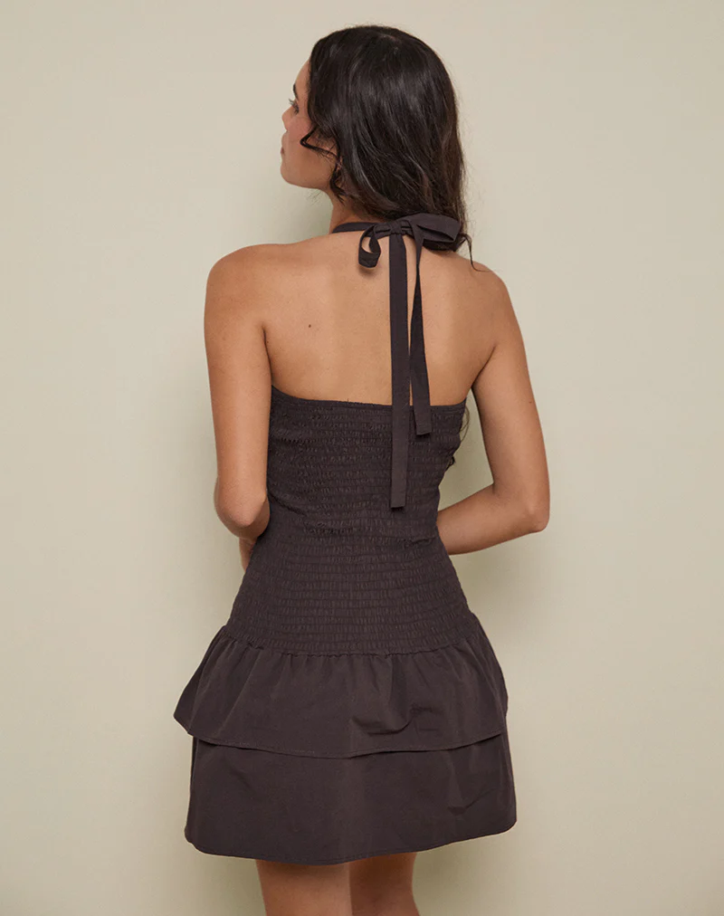 Herais Halterneck Mini Dress in Deep Mahogany