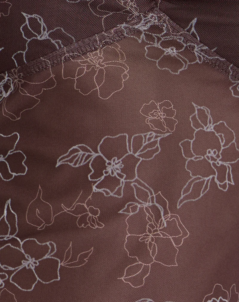 Fierza Cami Top in Doodle Flower Flock Brown