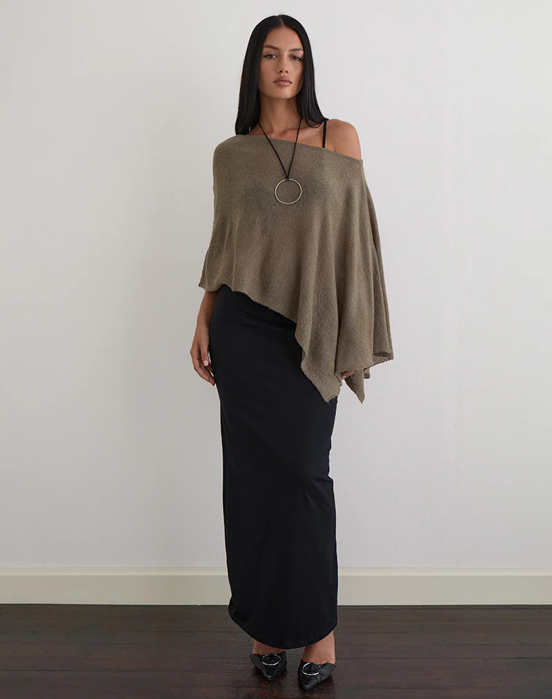 Maliha Poncho in Sheer Knit Taupe
