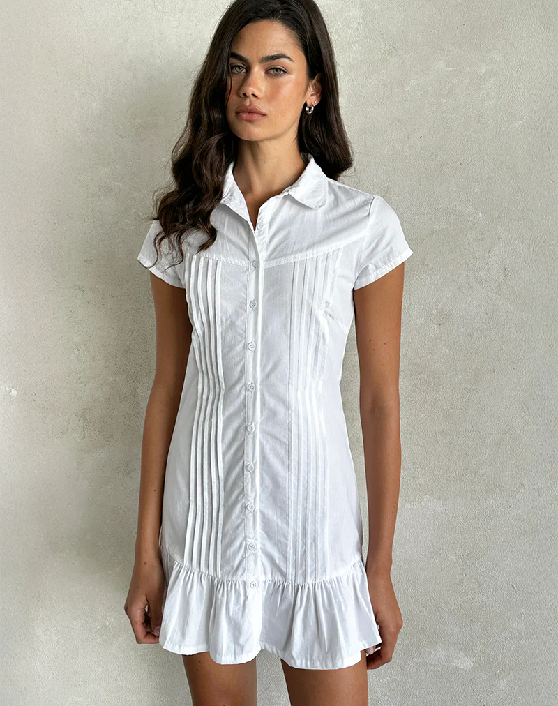 Wilsey Mini Shirt Dress in Poplin White
