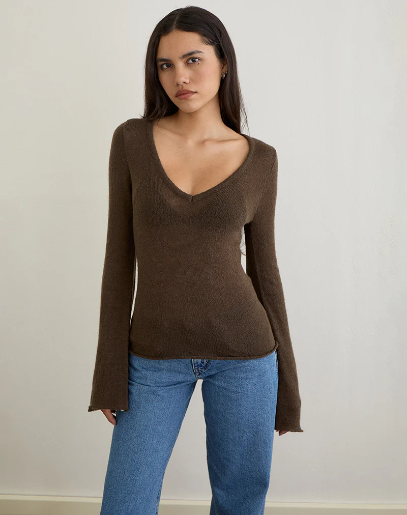 Ashla Top in Sheer Knit Dark Chocolate