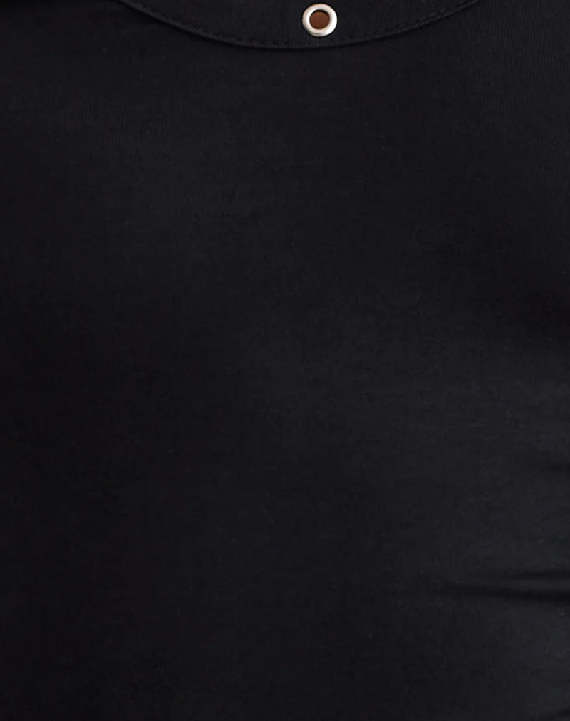 Myoga Studded Scoop Long Sleeve Top in Black