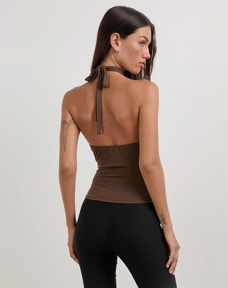 Lorie Halter Top in Cupro Bitter Chocolate